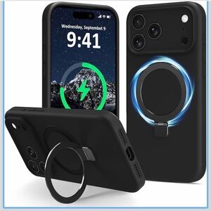 Vanxiliiy Silicone iPhone 17 Pro Case W/Kickstand RIng-6.3"-Black-MagSafe